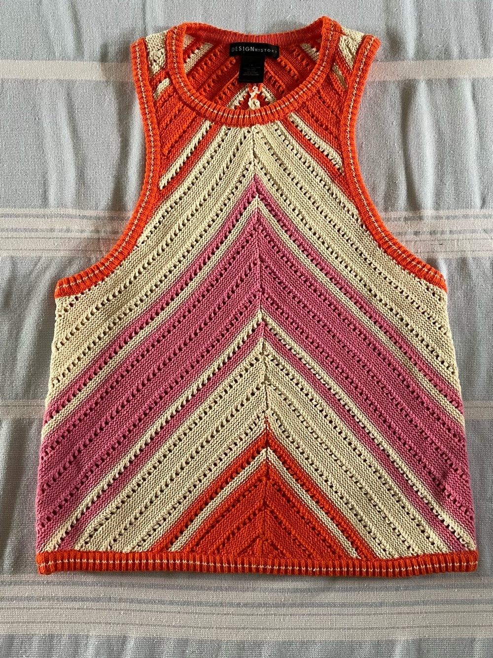 Design History - Crochet Chevron Tank Top in Orange, Cream & Pink